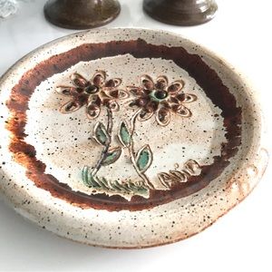 Wall Plate signed ceramic & pottery pattern floral cottagecore